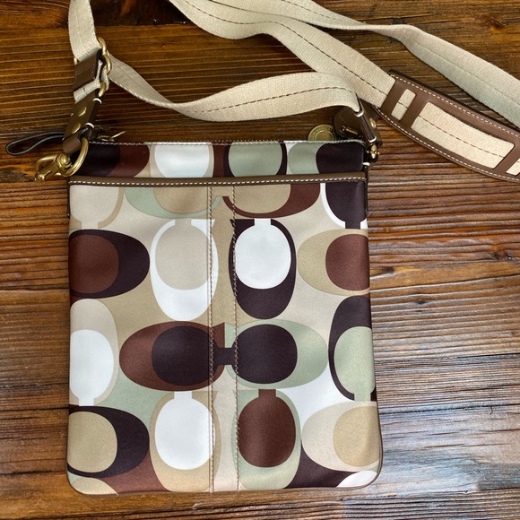 Coach Scarf Material Swingpack in Green and Brown - Picture 1 of 3